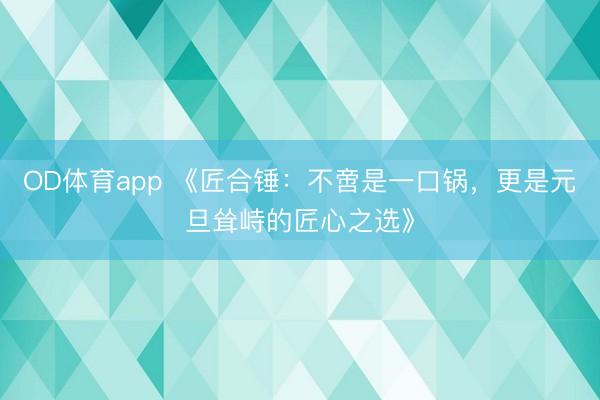 OD体育app 《匠合锤：不啻是一口锅，更是元旦耸峙的匠心之选》